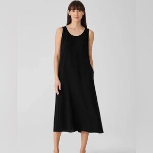 Eileen Fisher Silk Georgette midi with pockets black scoop neck